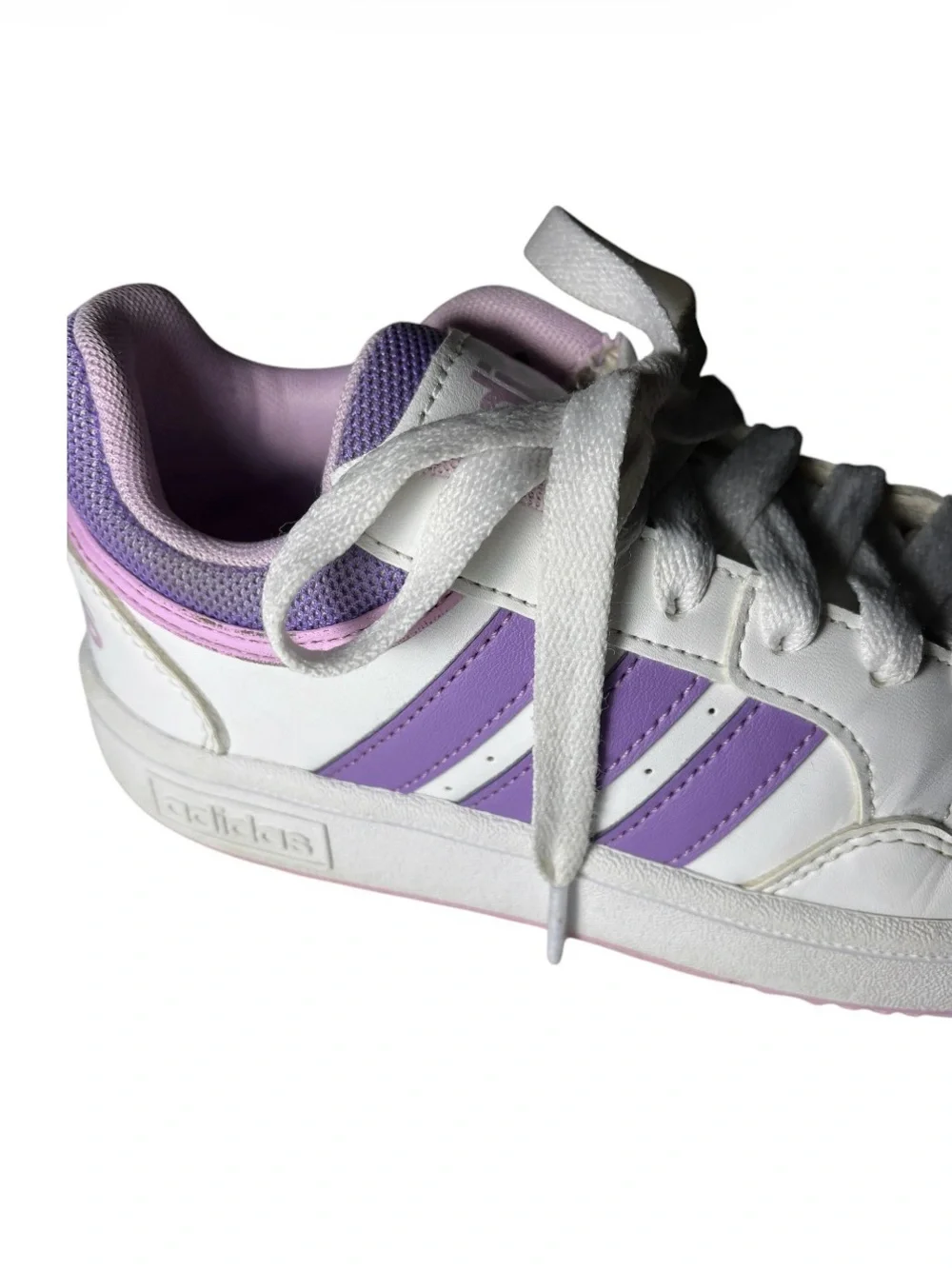 adidas White Sneakers with Lavender Accents - Kids